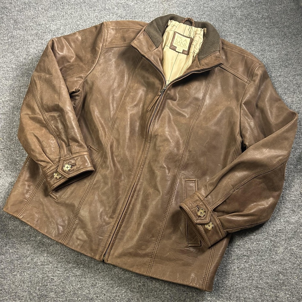 Jos. A. Bank Jacket Mens Large Brown Leather Bomber Lined Zip Pockets Casual